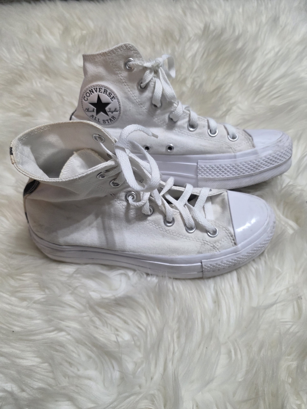 Converse White Women's High Top Canvas Sneakers - Platform Look - Picture 2 of 6